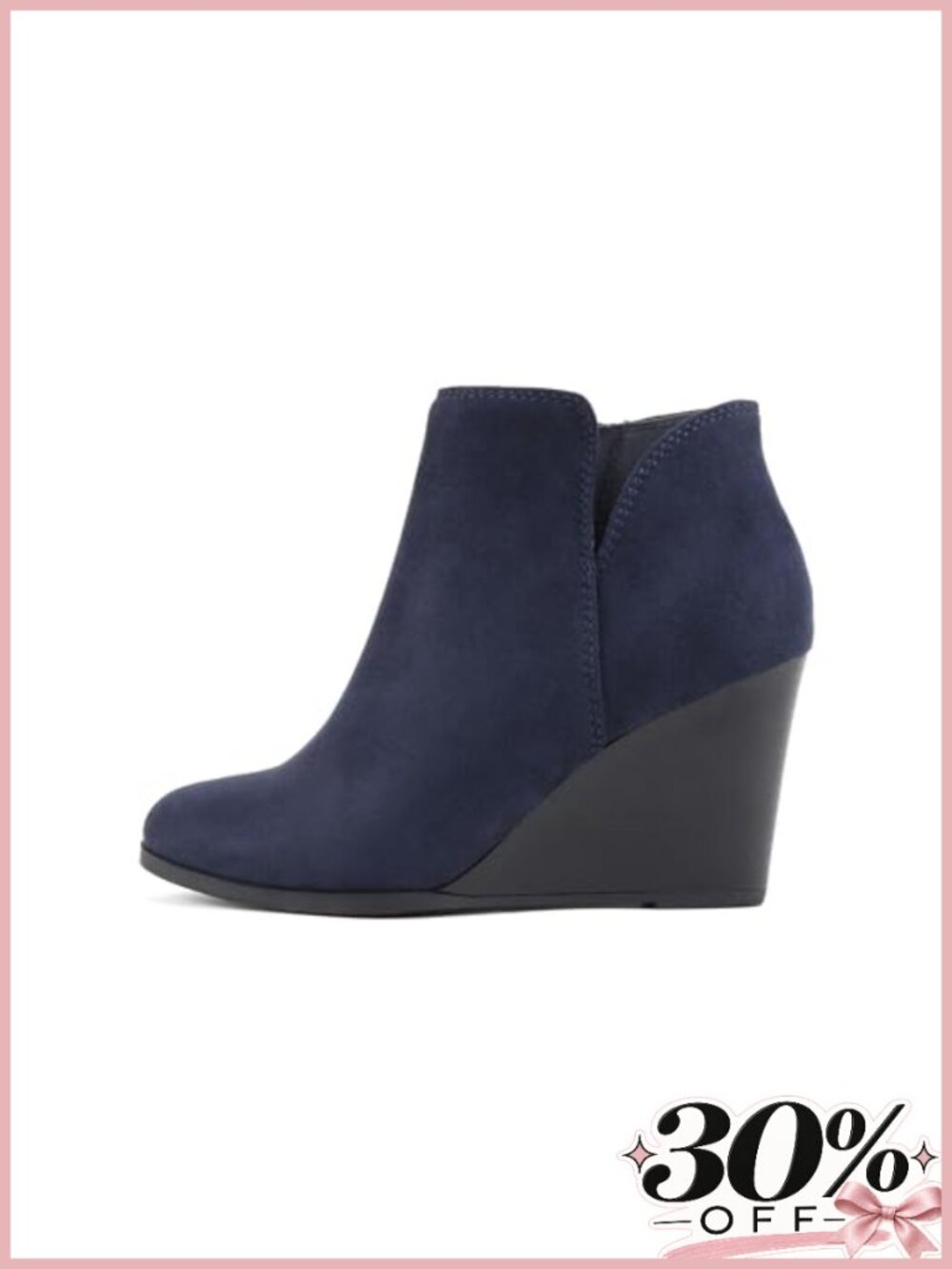 Soda Ability Mid Ankle Bootie Split Shaft Side Zipper Stacked Wedge Heel